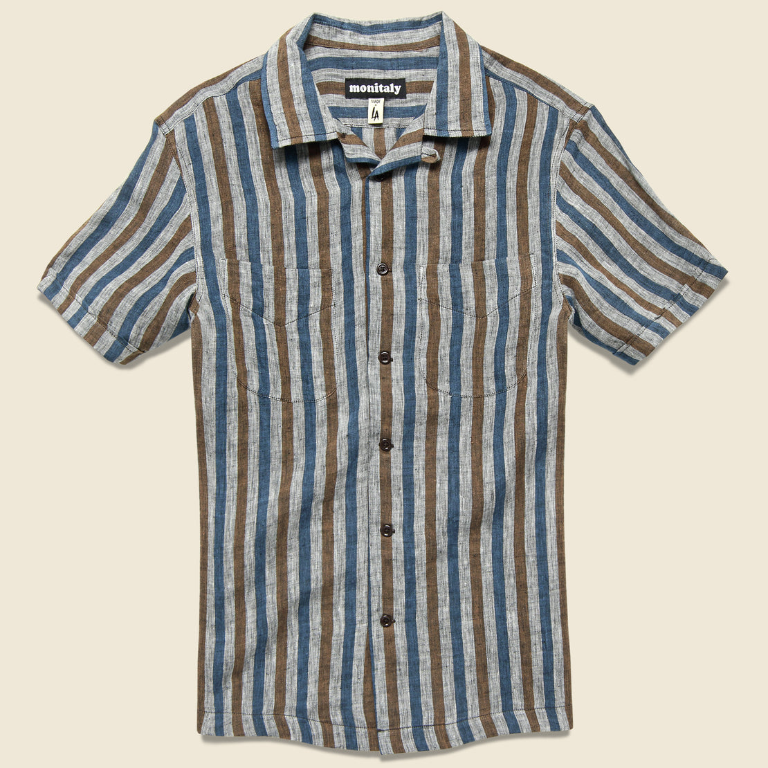 Monitaly Vacation Shirt - Navy/Tan Stripe