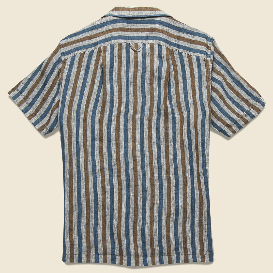 Vacation Shirt - Navy/Tan Stripe - Monitaly - STAG Provisions - Tops - S/S Woven - Stripe