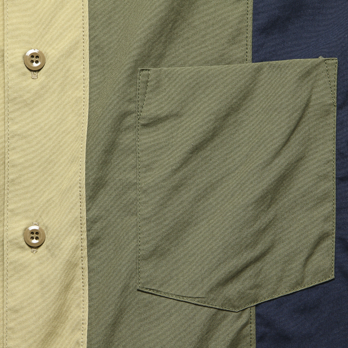 Paneled Shirt - Khaki/Olive/Navy - Monitaly - STAG Provisions - Tops - S/S Woven - Stripe