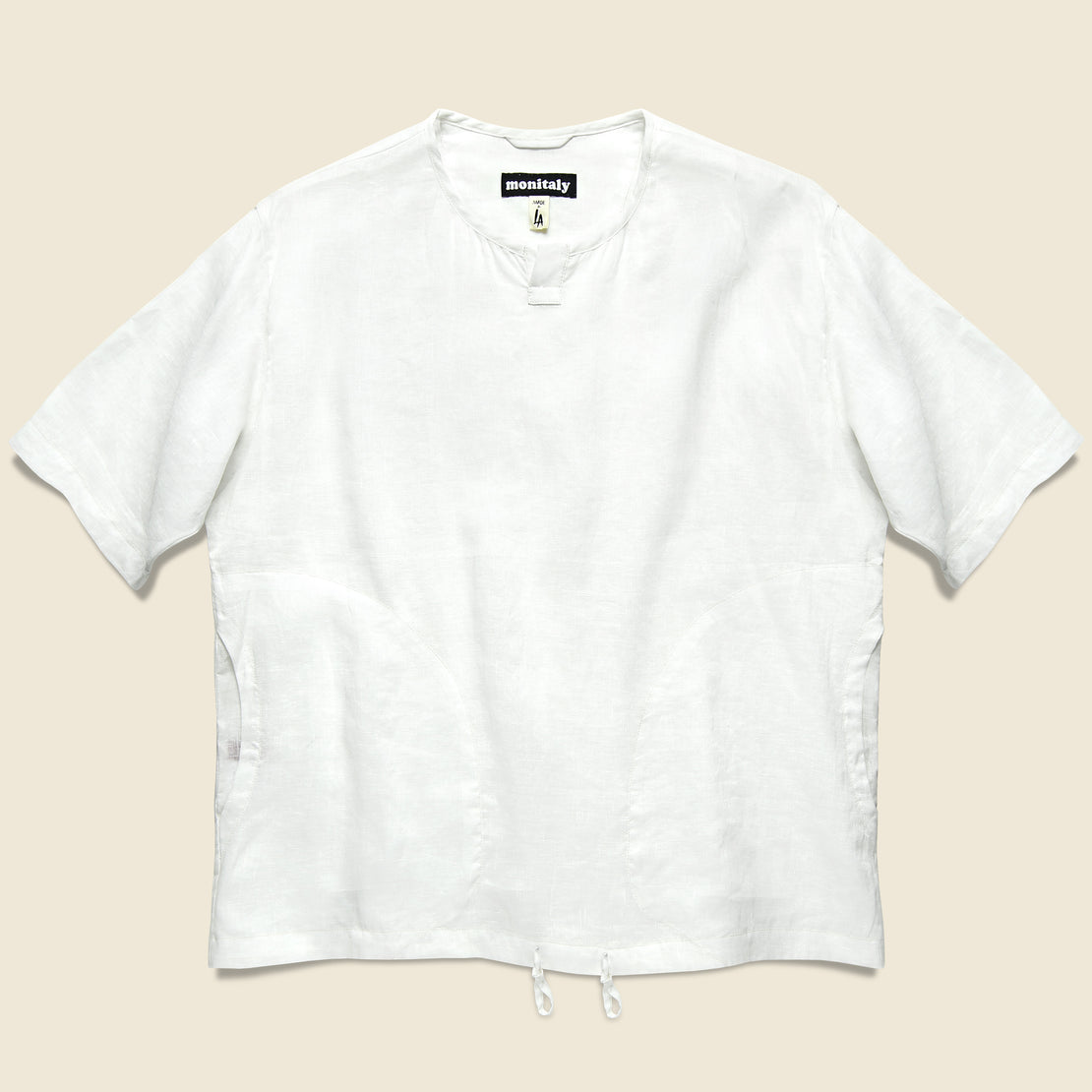 Monitaly Short Sleeve Linen Henley Pullover - White