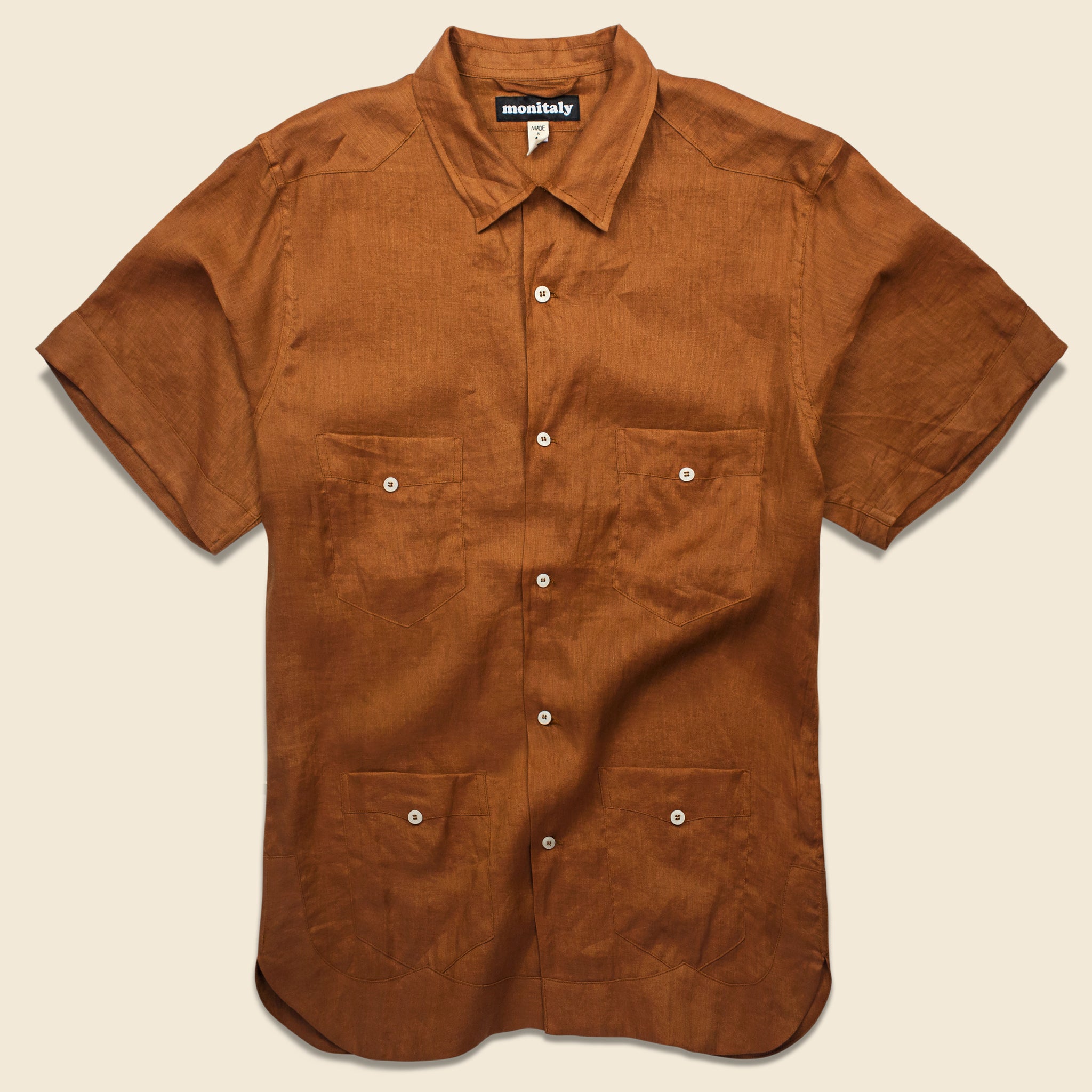 Linen Guayabera Shirt - Brown - Monitaly - STAG Provisions - Tops - S/S Woven - Solid