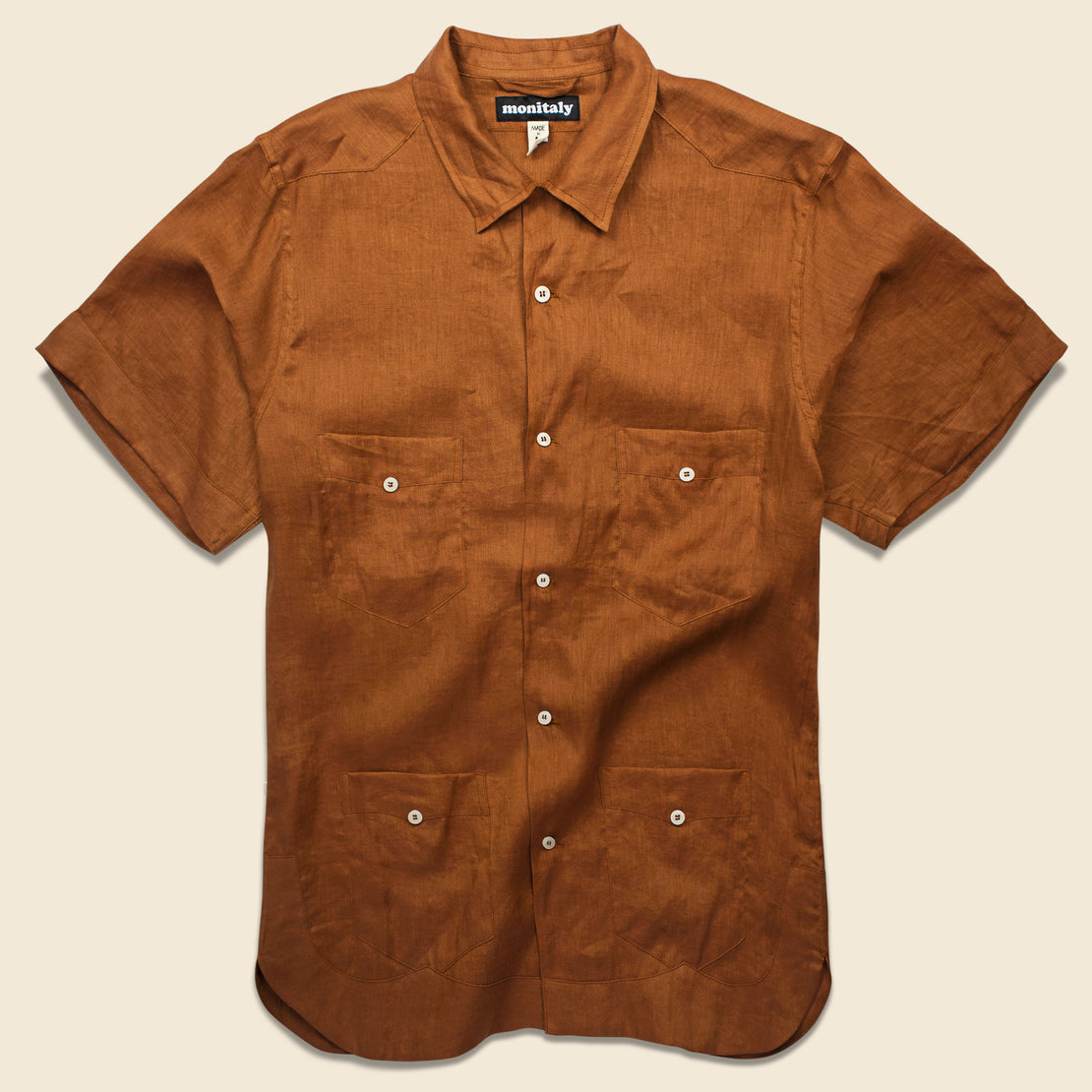 Monitaly Linen Guayabera Shirt - Brown