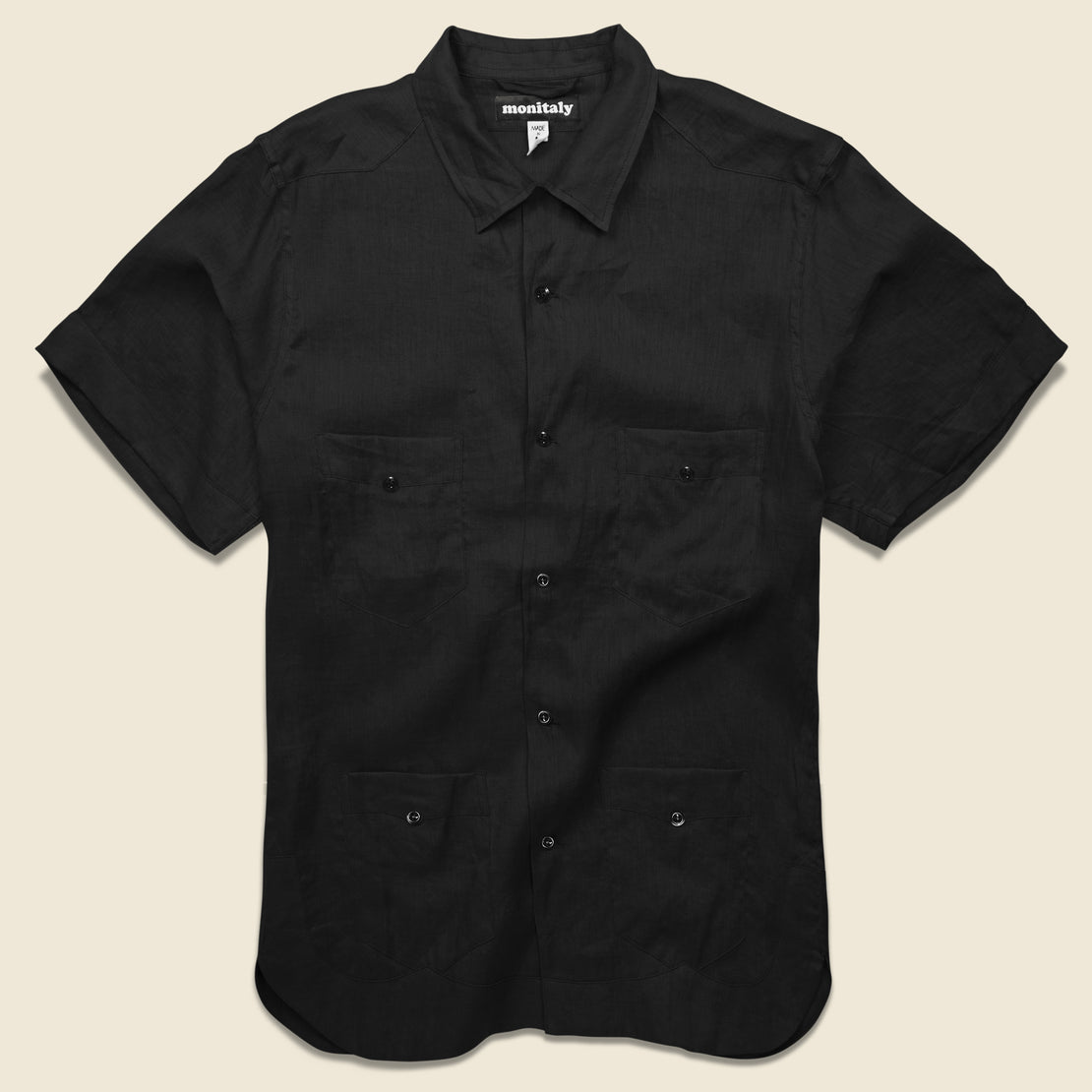 Monitaly Linen Guayabera Shirt - Black
