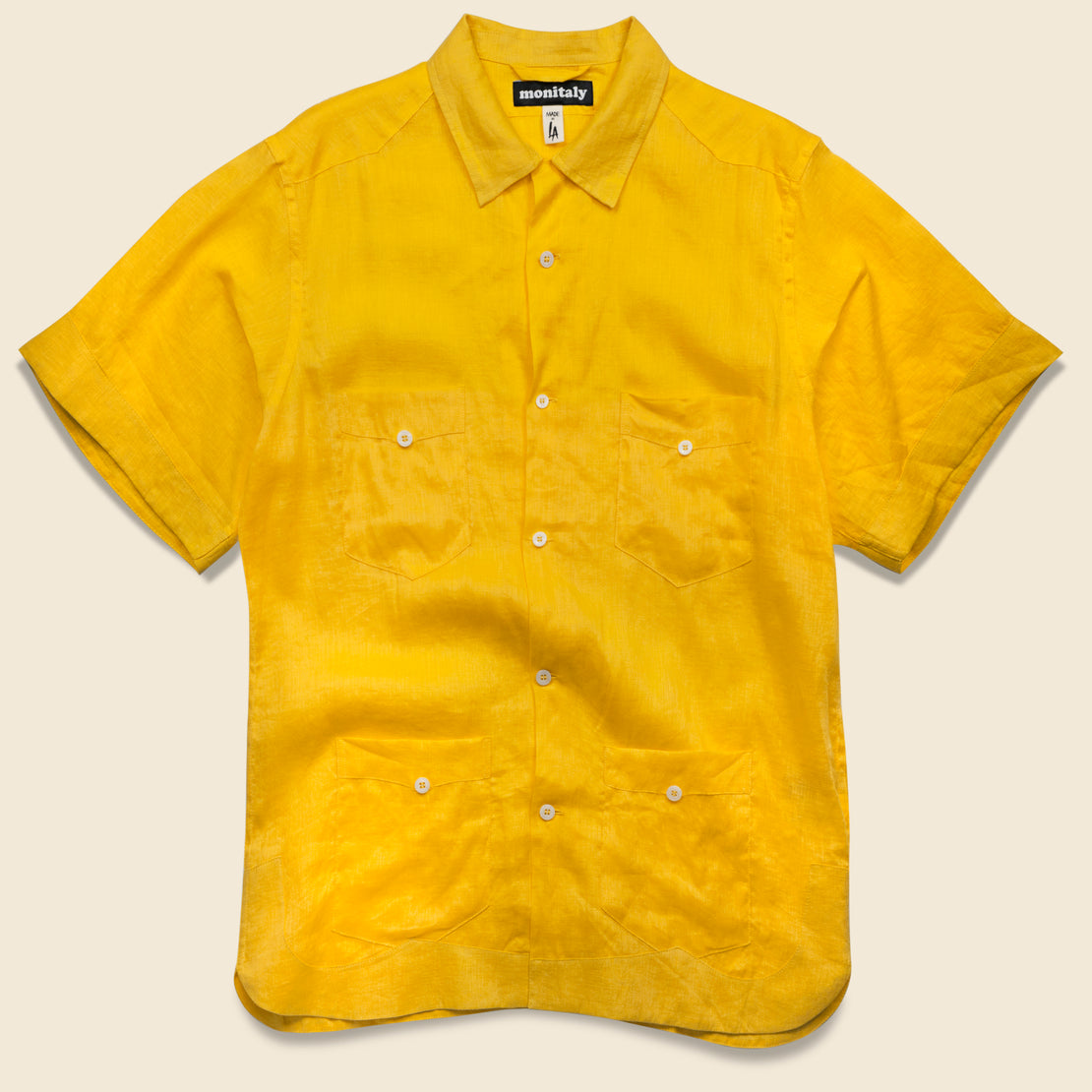 Monitaly Linen Guayabera Shirt - Yellow