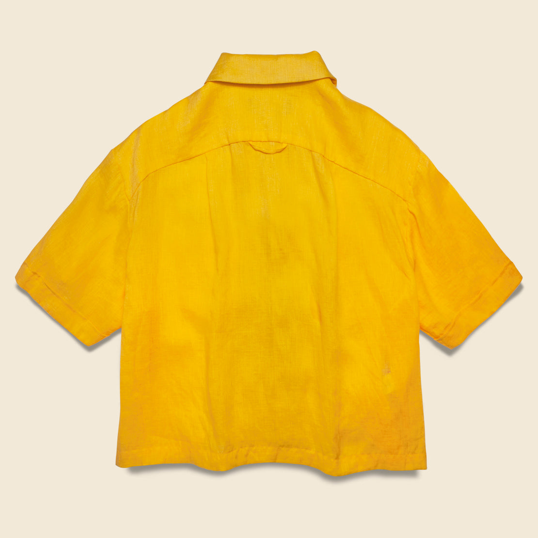 Linen Cropped Vacation Shirt - Yellow