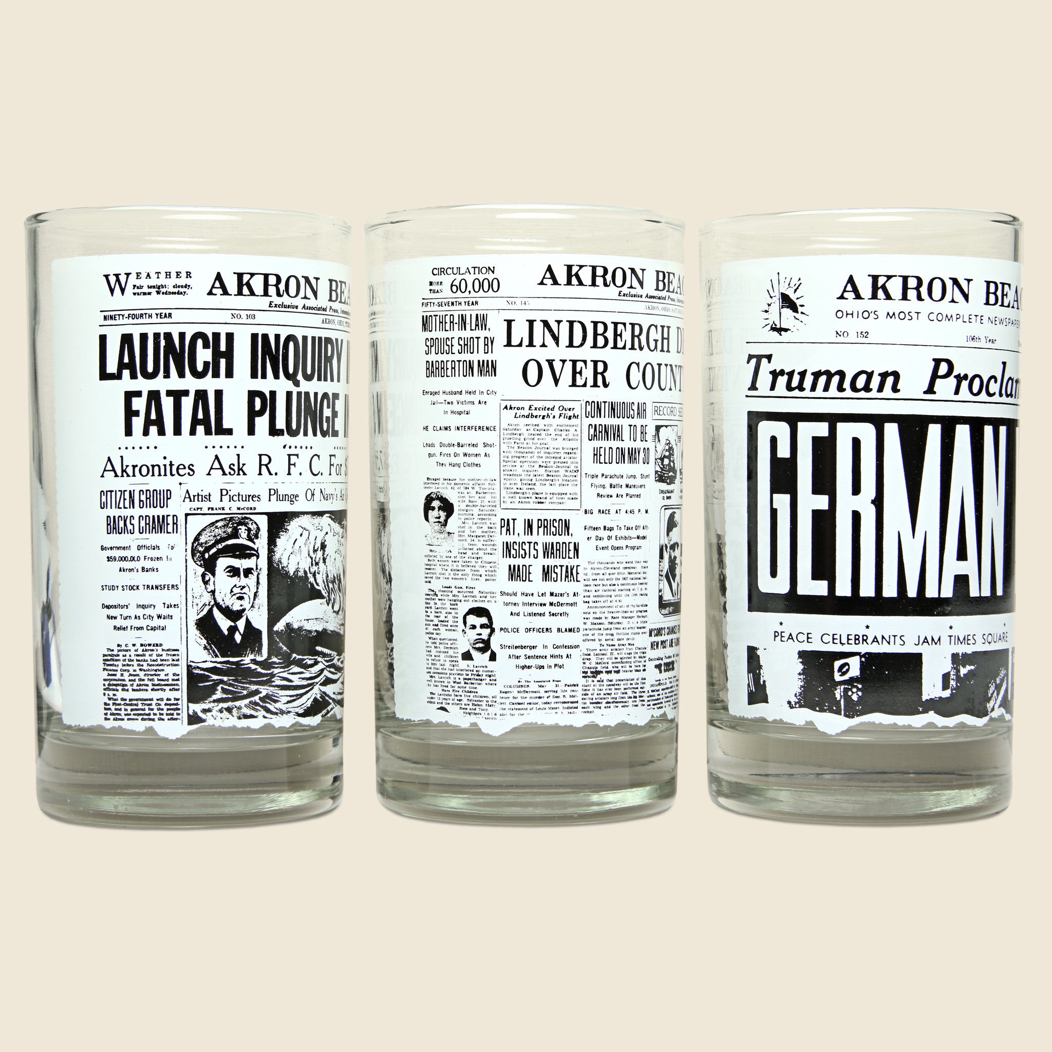 
                          1970s Set of 6 Newspaper Headline Glasses - Vintage - STAG Provisions - One &amp; Done - Barware &amp; Smoking
                        