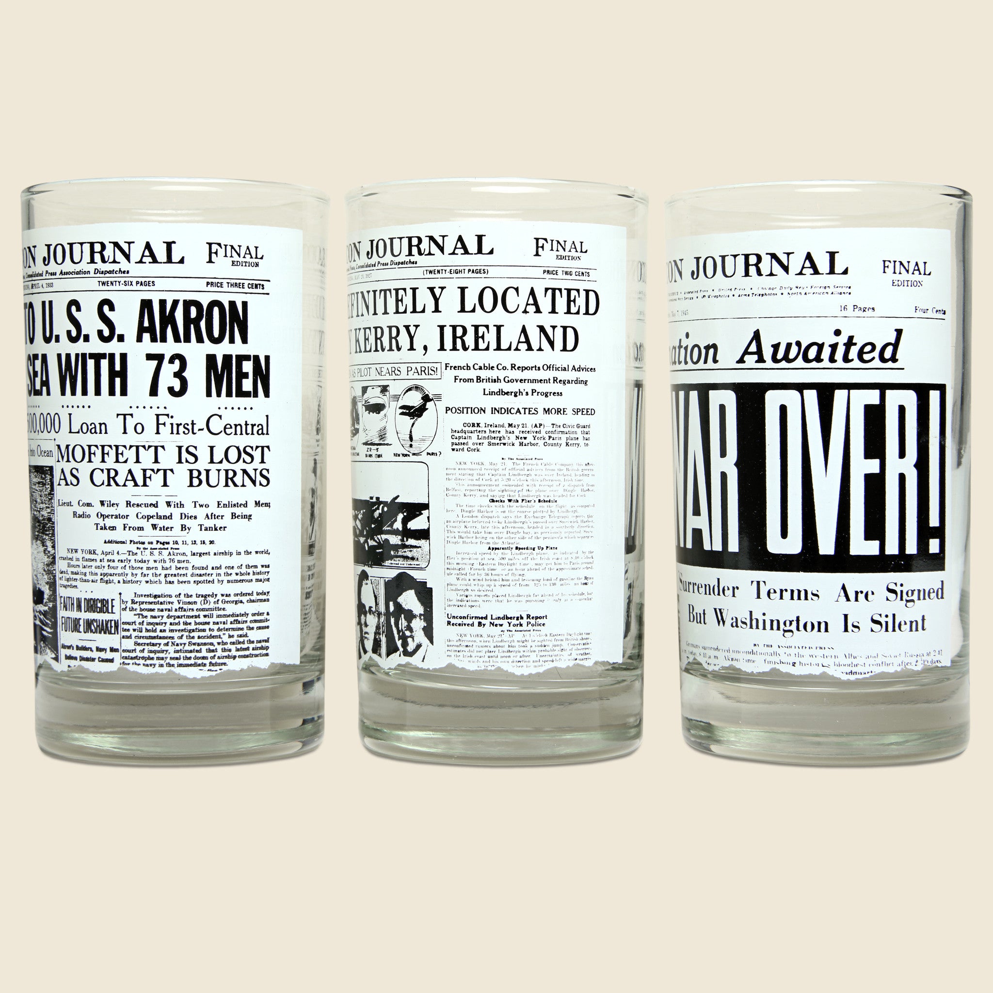 
                          1970s Set of 6 Newspaper Headline Glasses - Vintage - STAG Provisions - One &amp; Done - Barware &amp; Smoking
                        