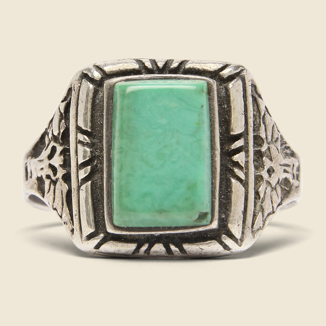 Hand-Carved Green Turquoise Ring - Sterling Silver