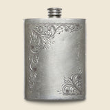 Etched Flask - Pewter - Vintage - STAG Provisions - One & Done - Barware & Smoking