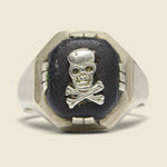 Skull Ring - Sterling Silver & Black Leather - Vintage - STAG Provisions - One & Done - Accessories & Jewelry