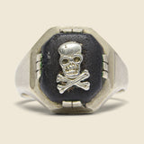 Skull Ring - Sterling Silver & Black Leather - Vintage - STAG Provisions - One & Done - Accessories & Jewelry