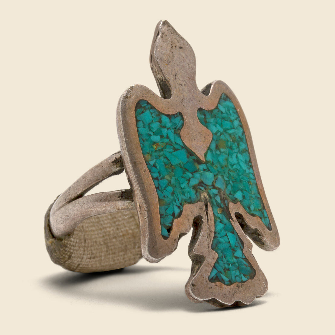 Vintage Thunderbird Ring with Composite Turquoise - Sterling Silver