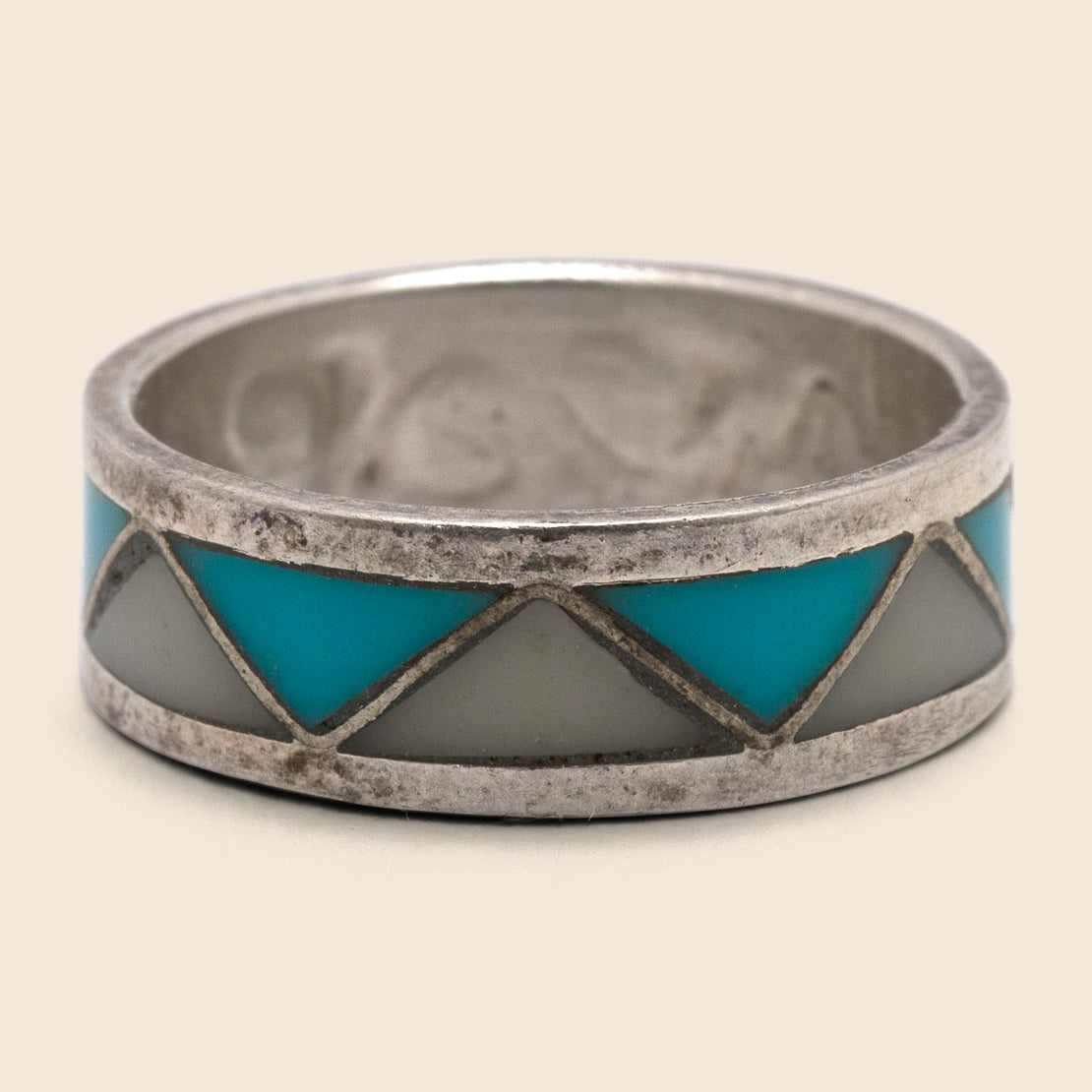 Vintage White Coral & Turquoise Inlay Band - Silver