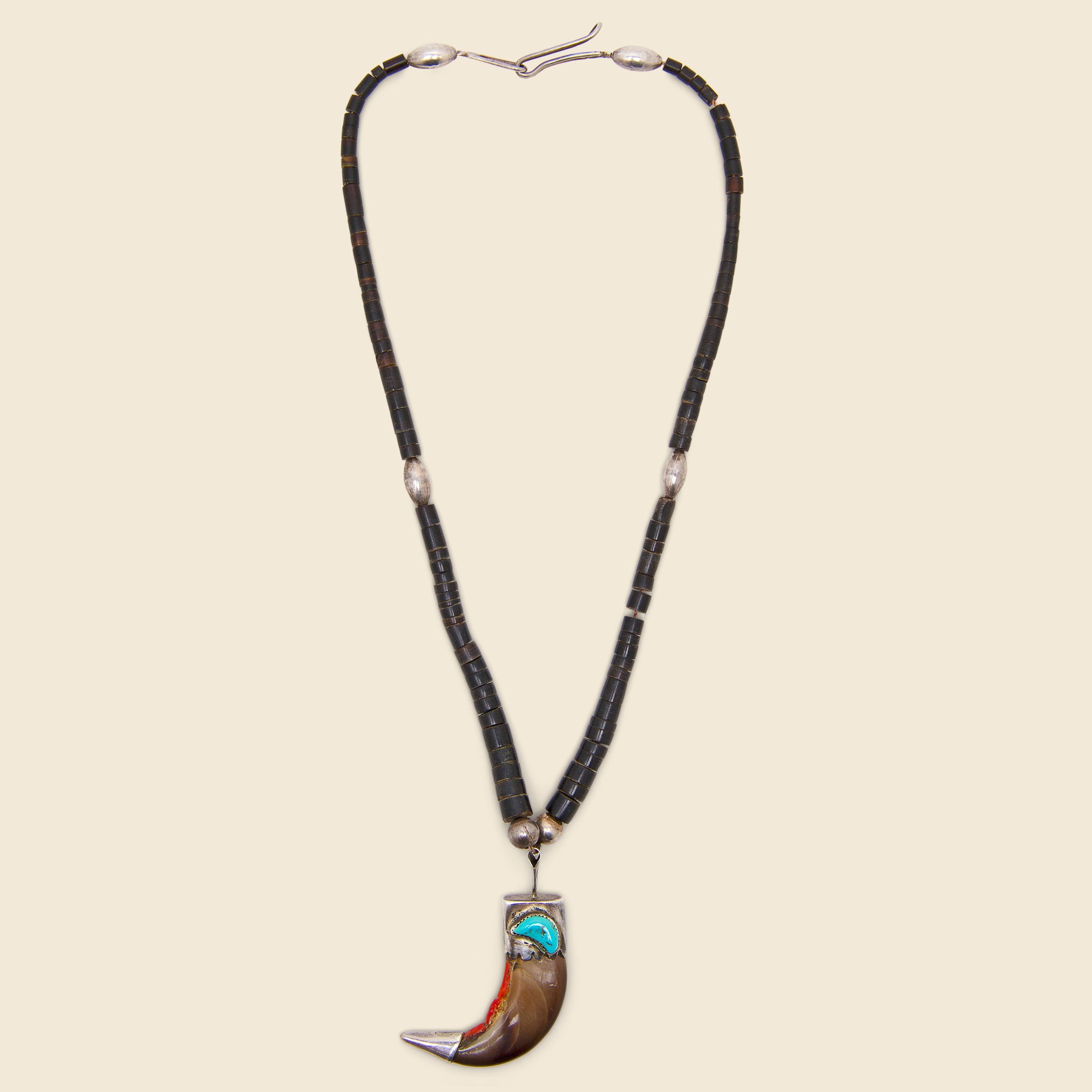 Beaded Bear Claw Necklace with Coral Inlay - Sterling Silver - Vintage - STAG Provisions - One & Done - Accessories & Jewelry
