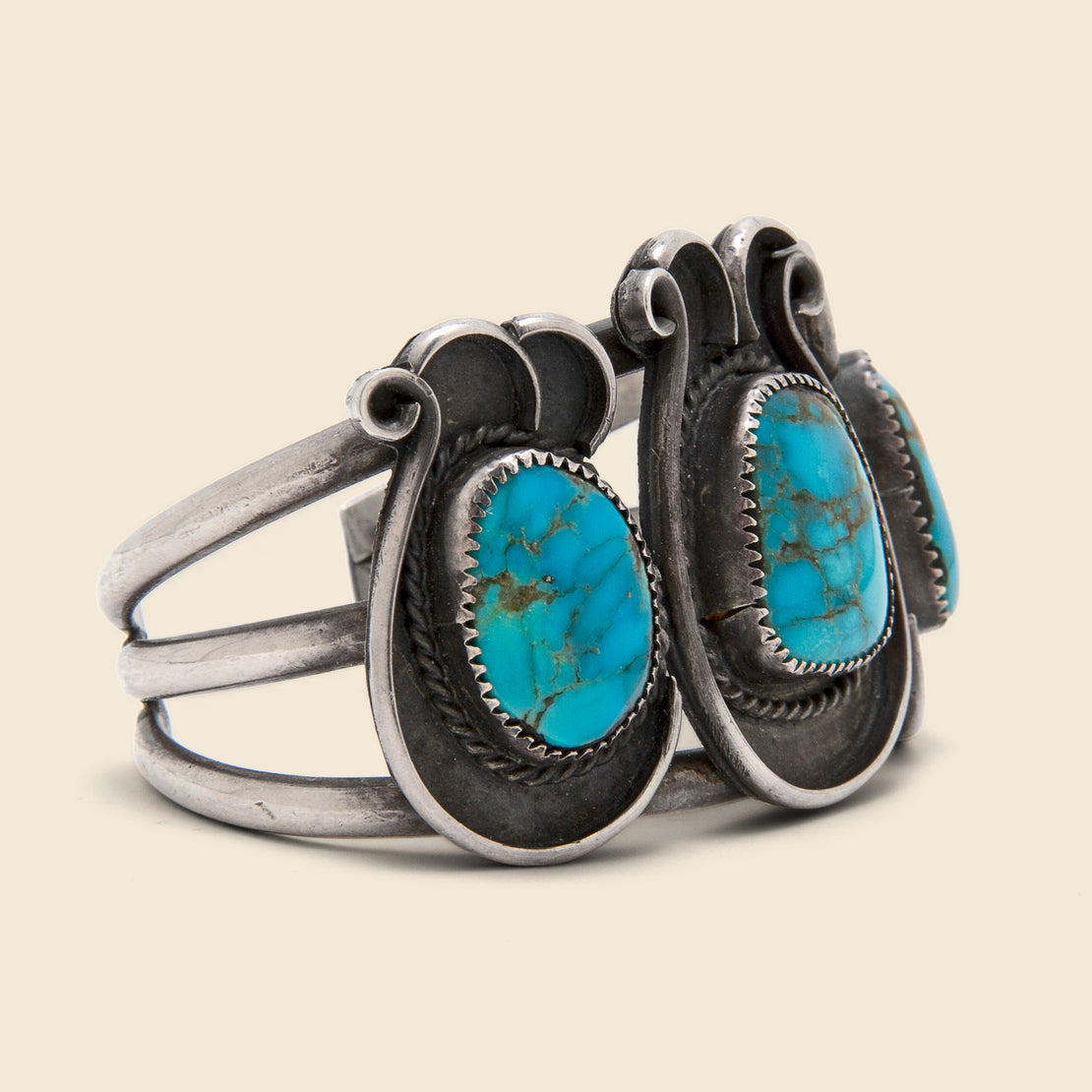 Three Stone Turquoise Cuff - Sterling Silver