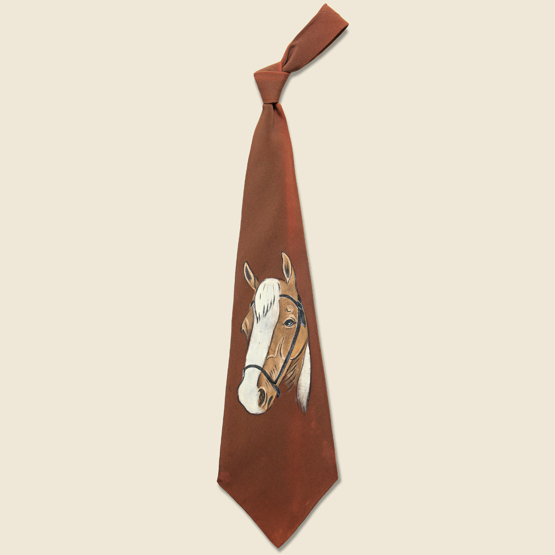 Vintage Hand Painted Burgundy Horse Tie