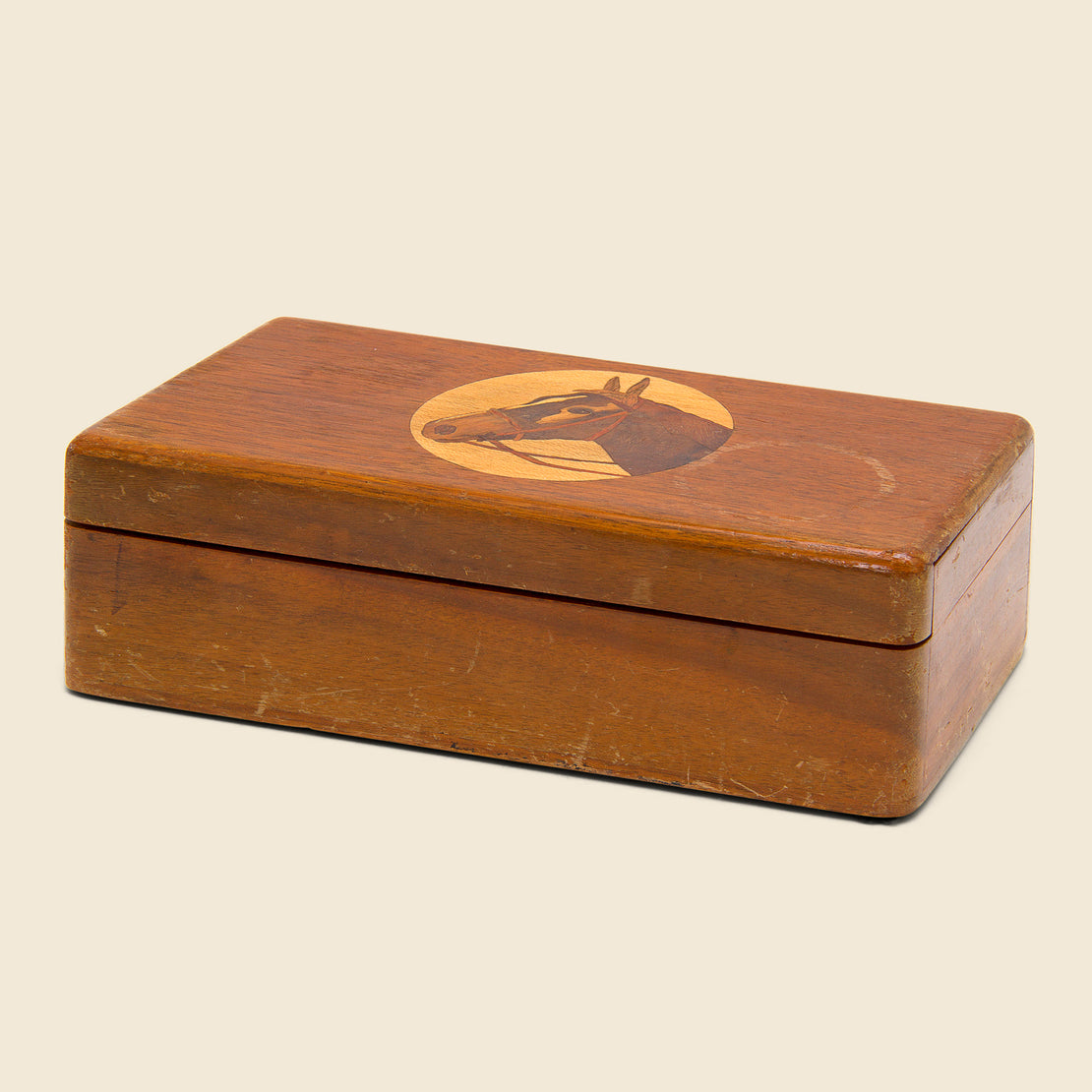 Inlaid Wooden Horse Marquetry Box