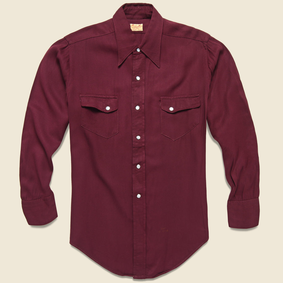 Vintage Cotton Sateen Western Shirt - Burgundy