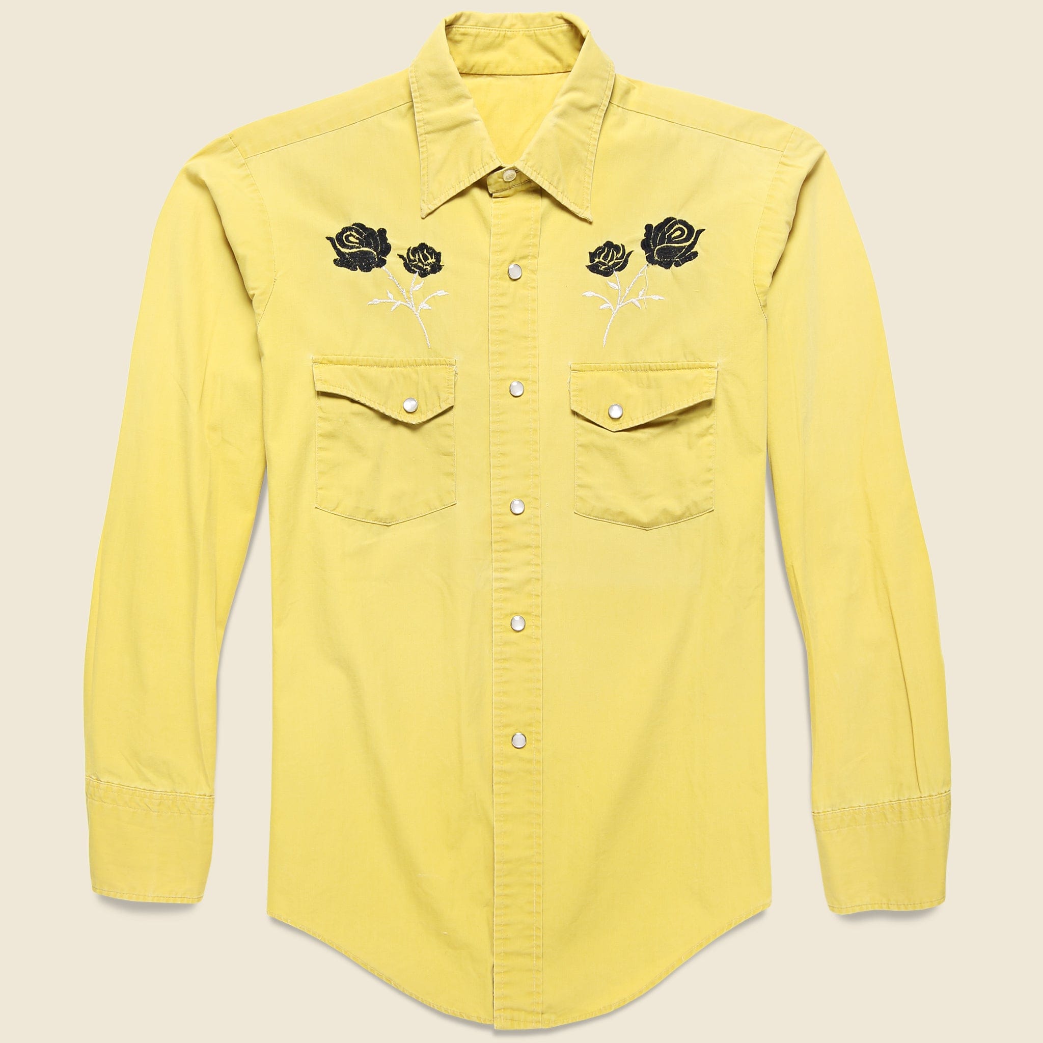 Western Shirt with Embroidered Black Roses - Yellow - Vintage - STAG Provisions - One & Done - Apparel