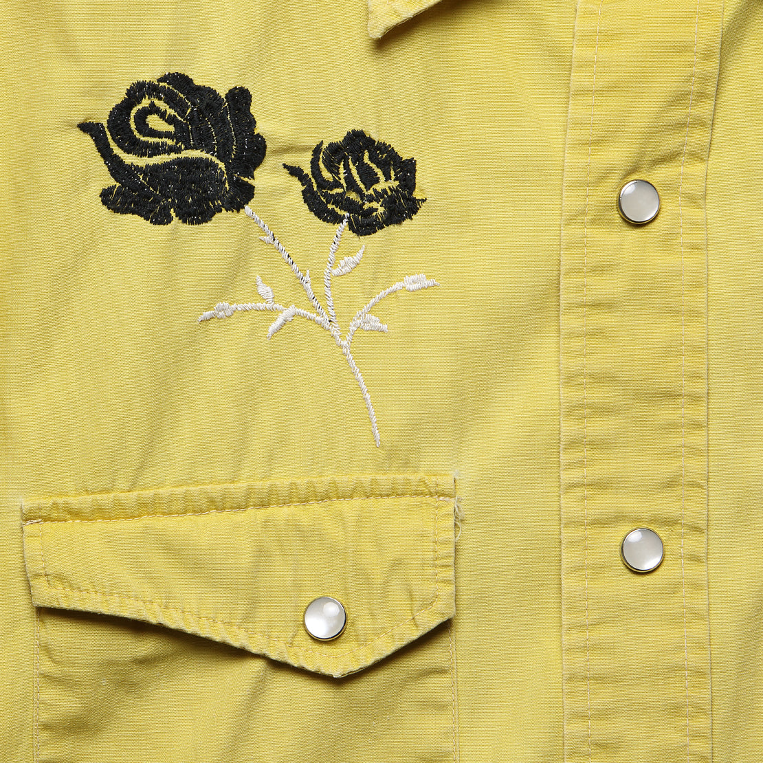 Western Shirt with Embroidered Black Roses - Yellow - Vintage - STAG Provisions - One & Done - Apparel