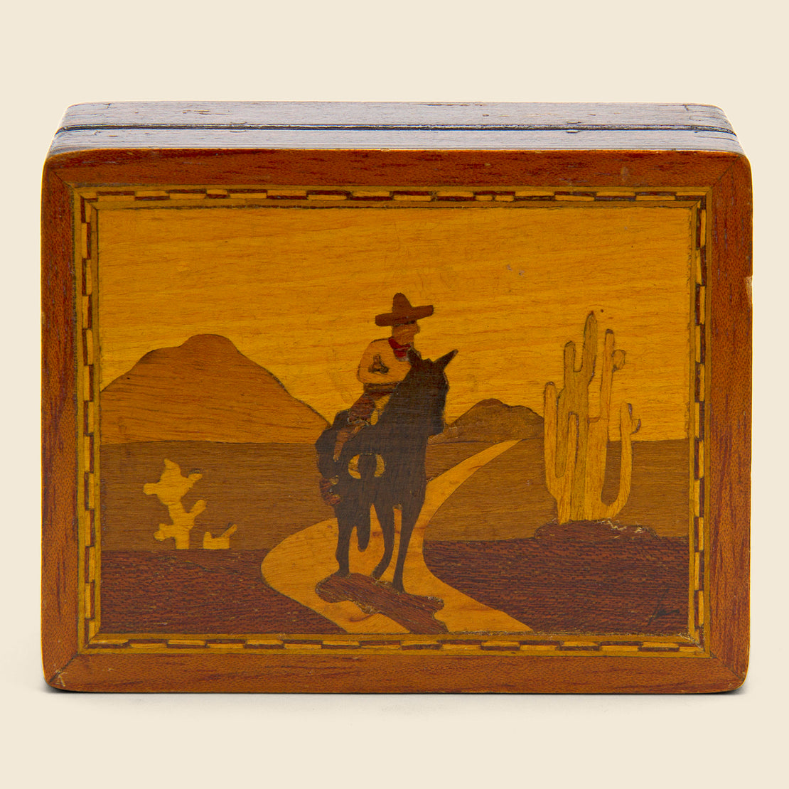 Vintage Western Inlaid Wood Marquetry Box