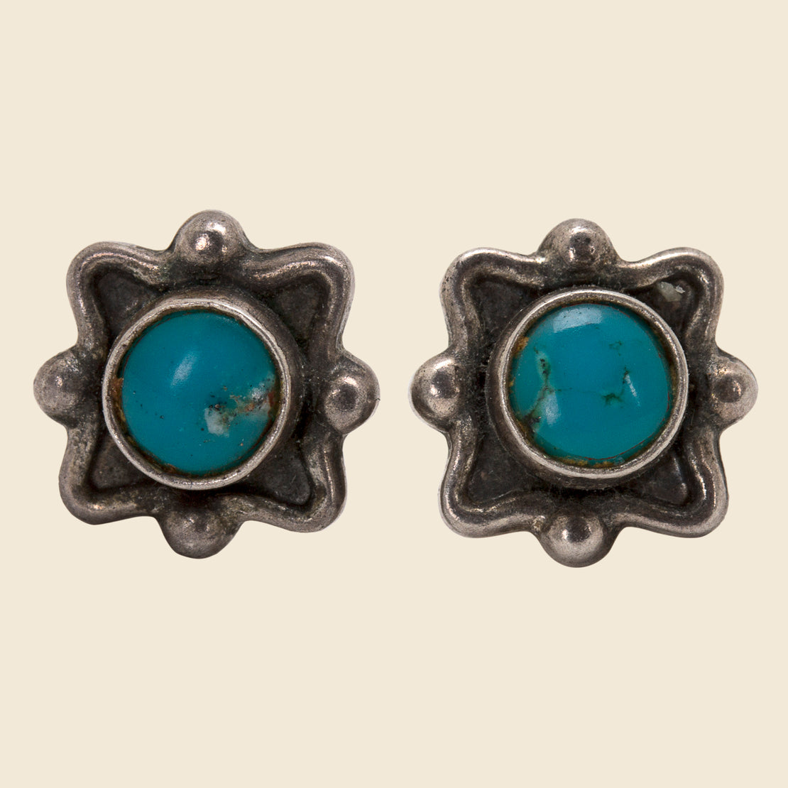 Vintage Small Stud Turquoise Earrings - Silver