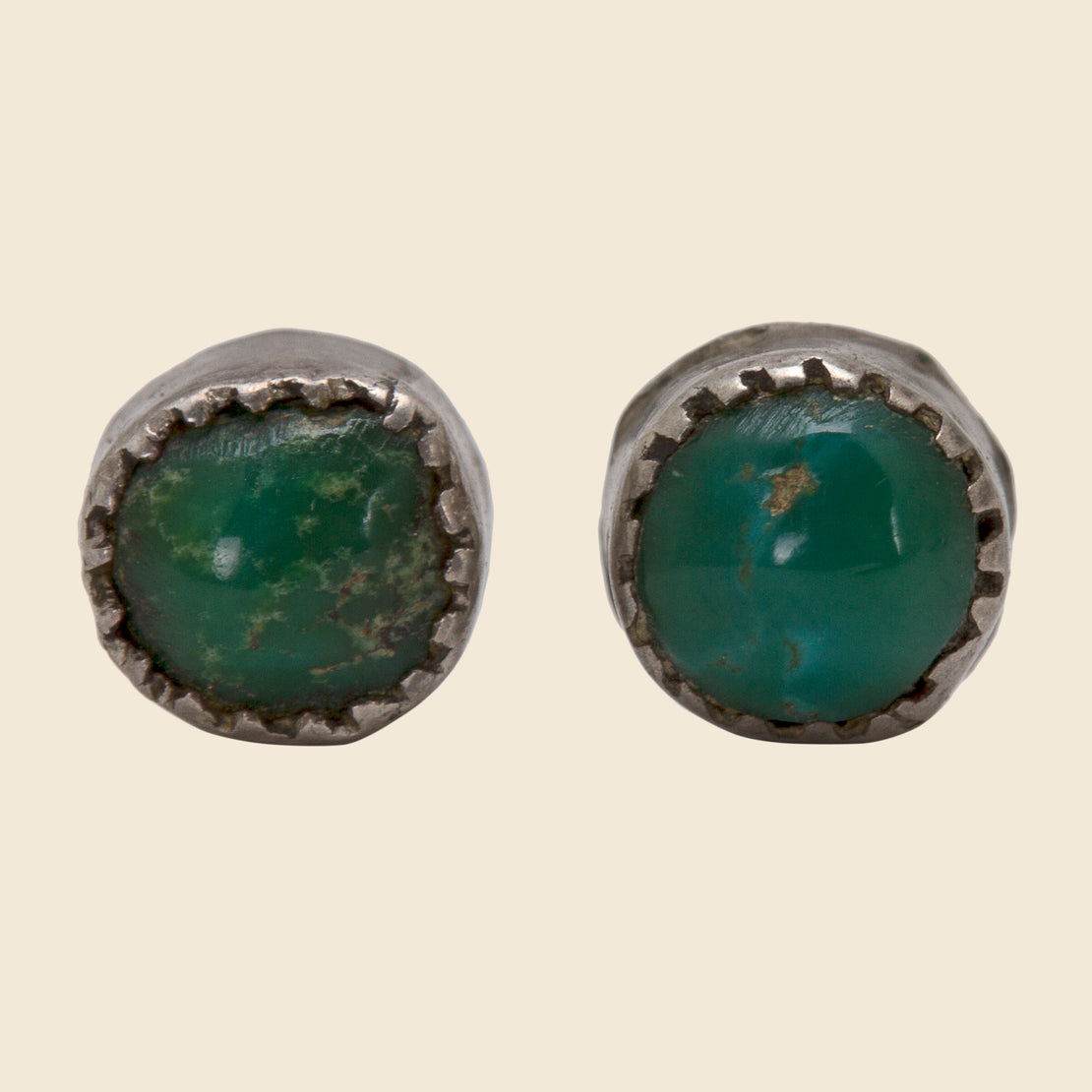 Vintage Small Turquoise Solitaire Stud Earrings - Silver