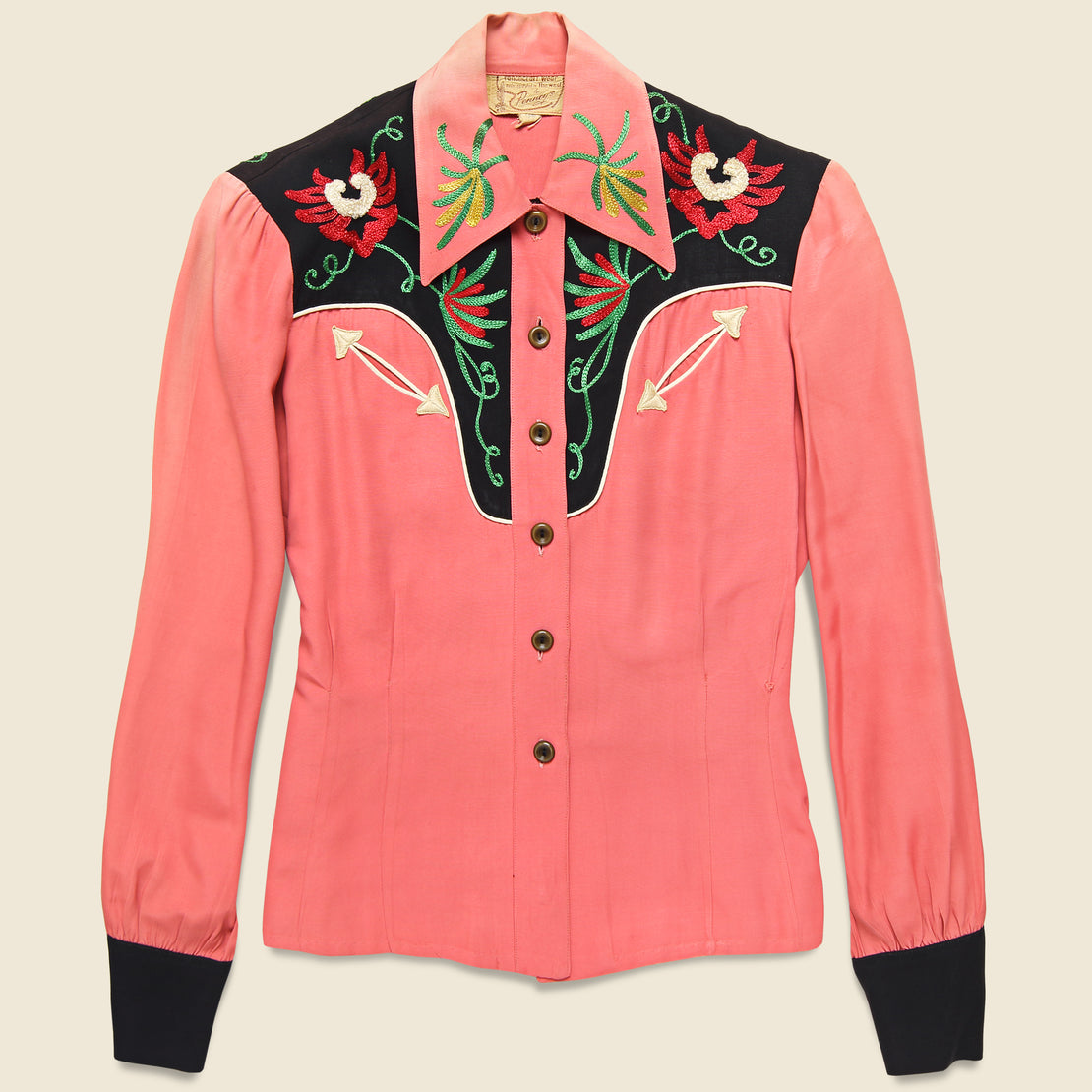 Vintage Penneys Ranchcraft Western Embroidered Blouse - Coral Pink