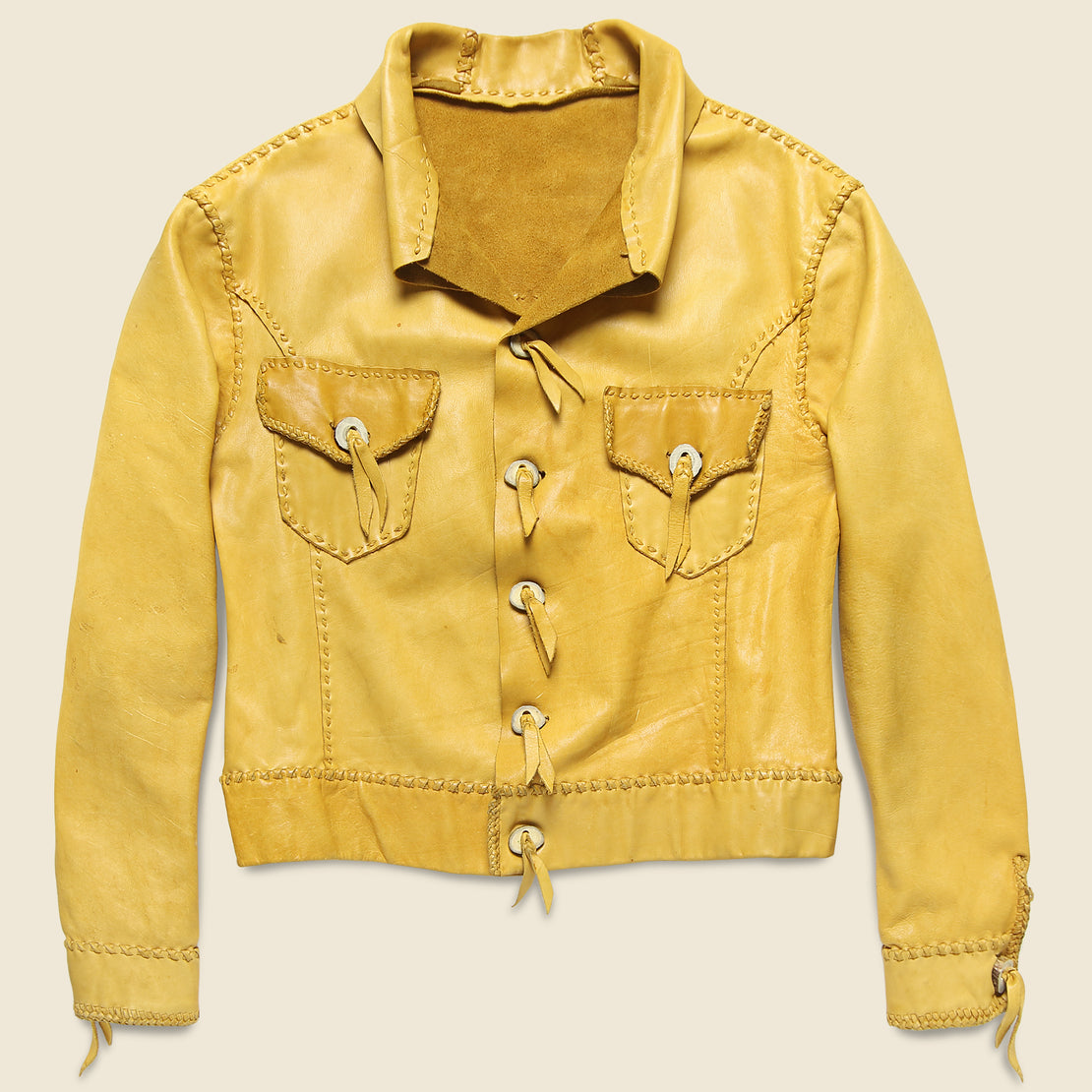 Vintage Deerskin Leather Jacket with Antler Buttons - Tan