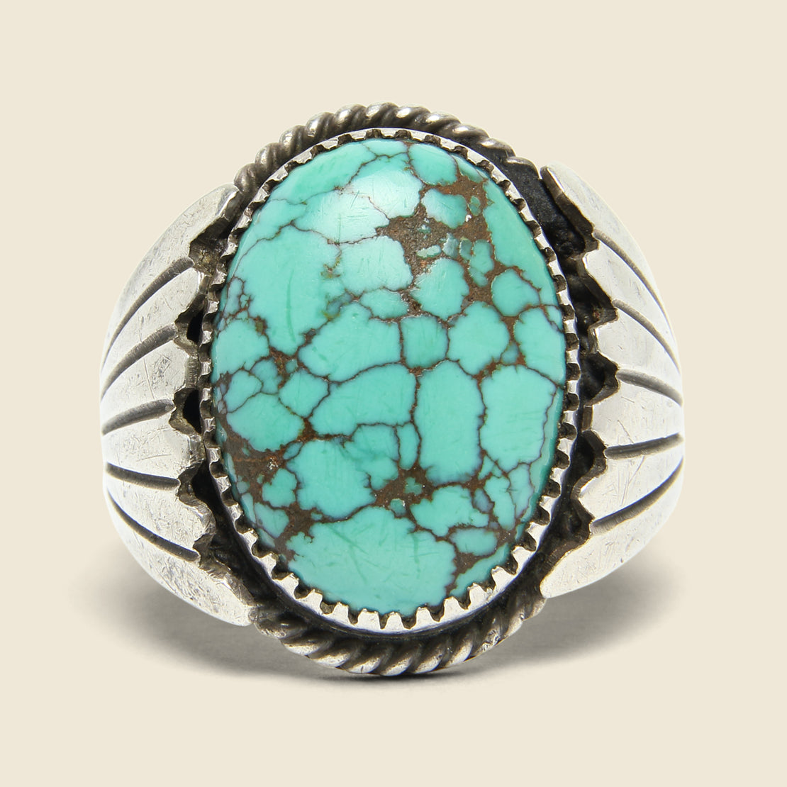 Turtleshell Turquoise & Leaf Motif Ring - Sterling - Vintage - STAG Provisions - One & Done - Accessories & Jewelry