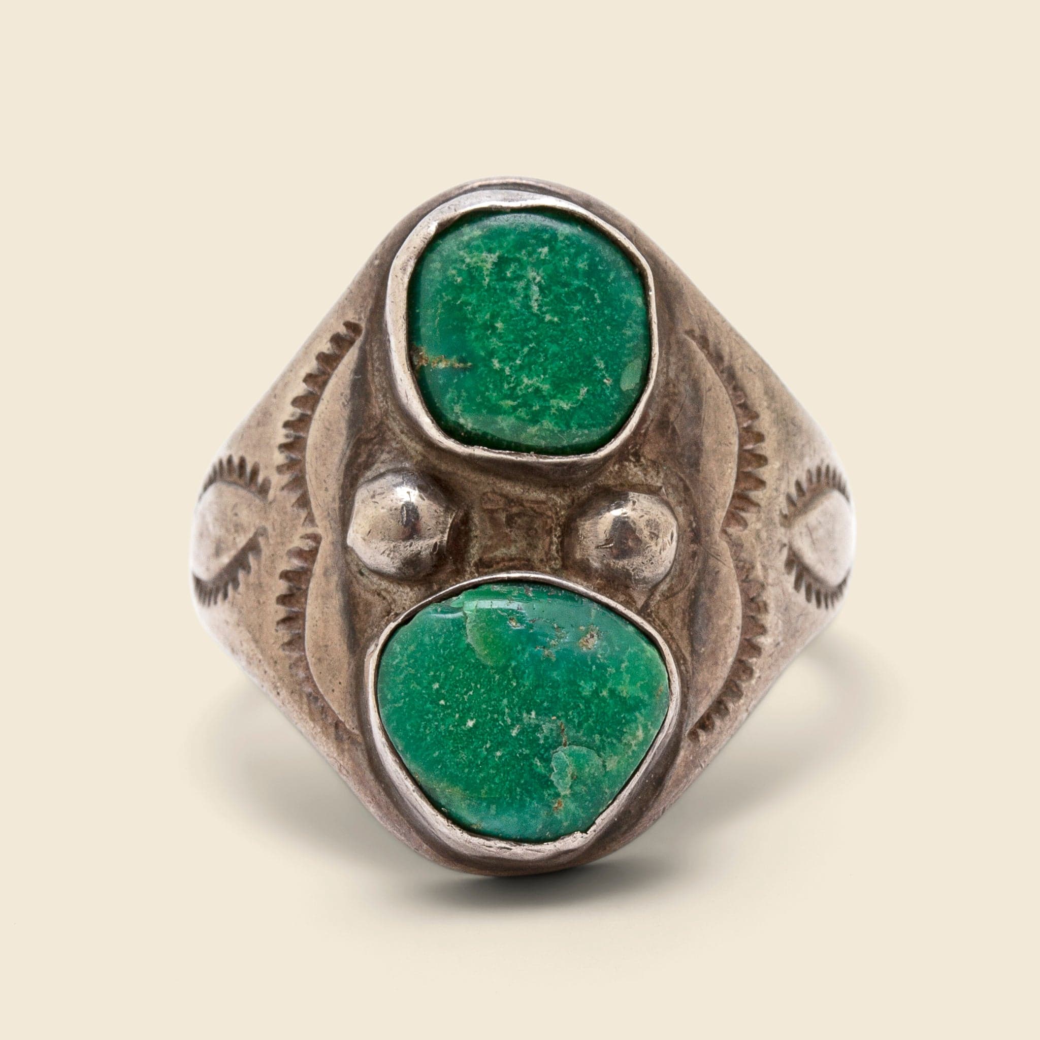 Two Stone Turquoise & Stamped Silver Ring - Vintage - STAG Provisions - One & Done - Accessories & Jewelry