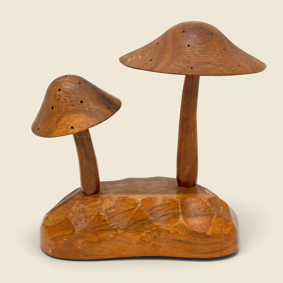 Vintage Double Mushroom Wood Sculpture