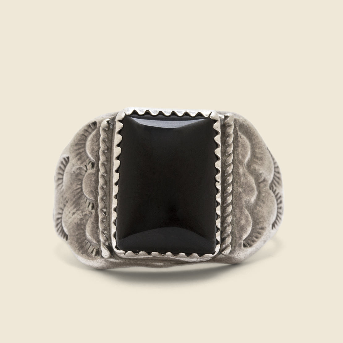 Silver & Onyx Stamped Ring