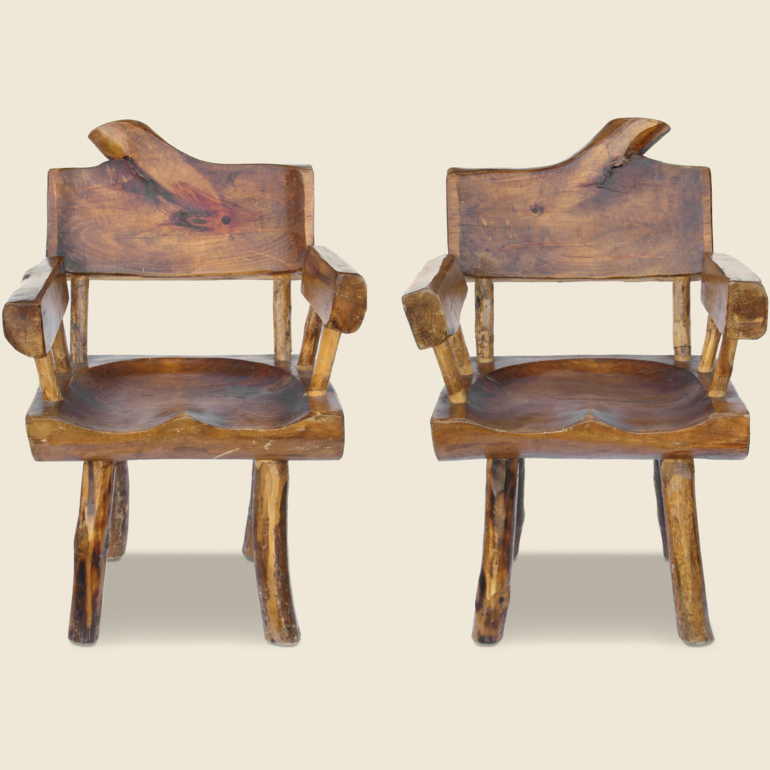 Vintage Pair of Vintage Rustic Wood Chairs