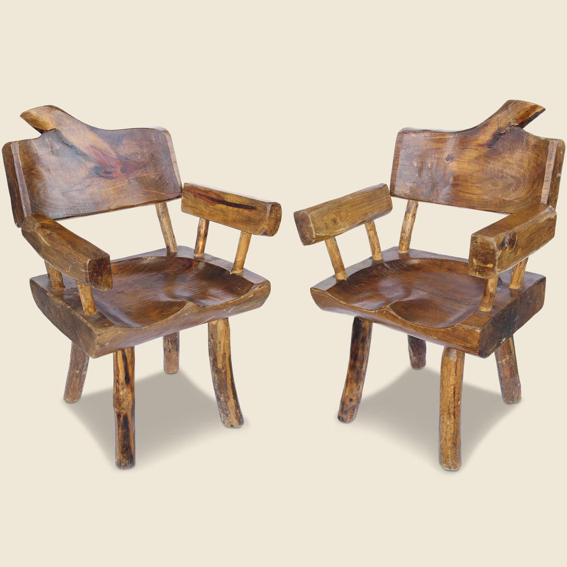 Pair of Vintage Rustic Wood Chairs - Vintage - STAG Provisions - One & Done - Furniture