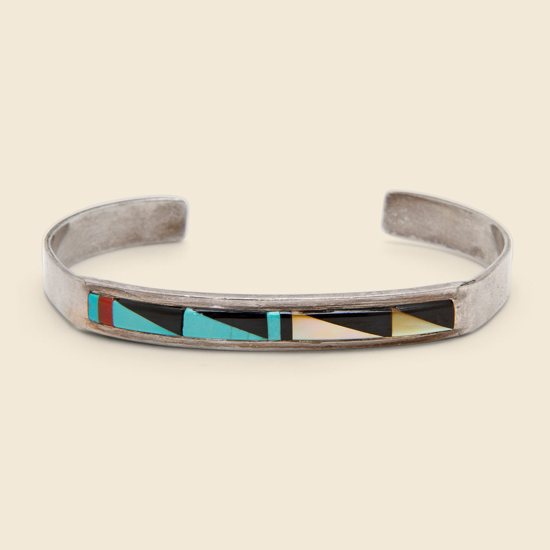 Vintage Zuni Inlay Cuff - Sterling/Turquoise/Onyx/Mother of Pearl