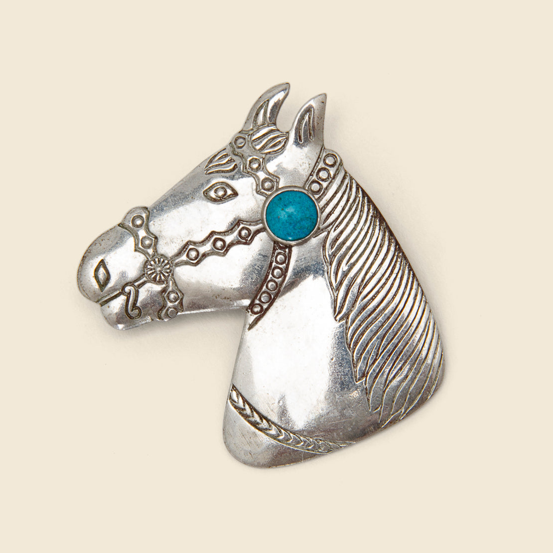 Vintage Turquoise Horse Bust Pin - Sterling