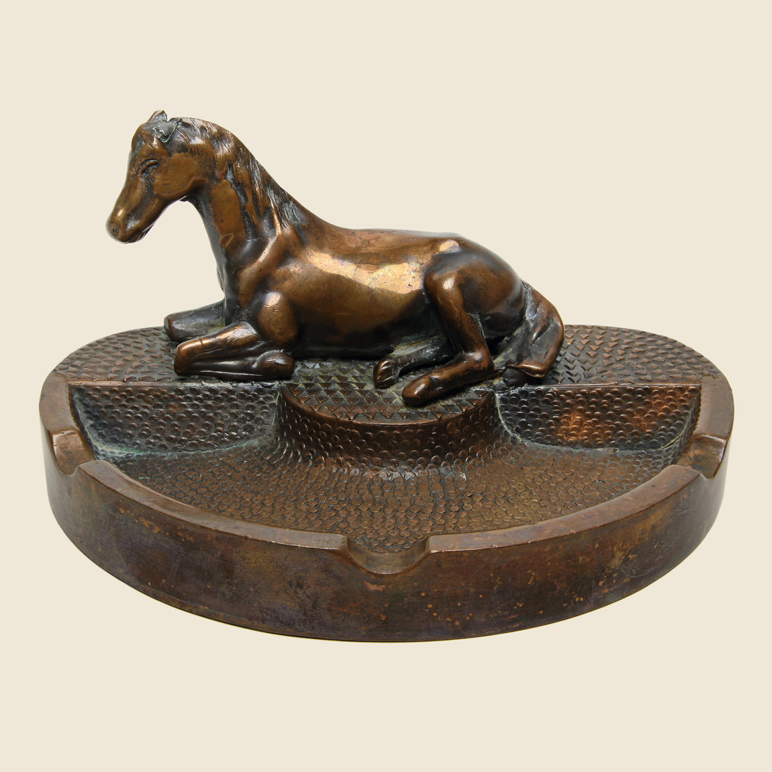Vintage Copper Reclining Horse Ashtray