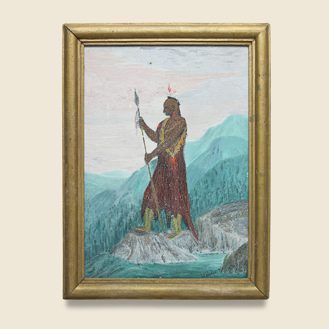 Vintage Native American Chief Oil Painting