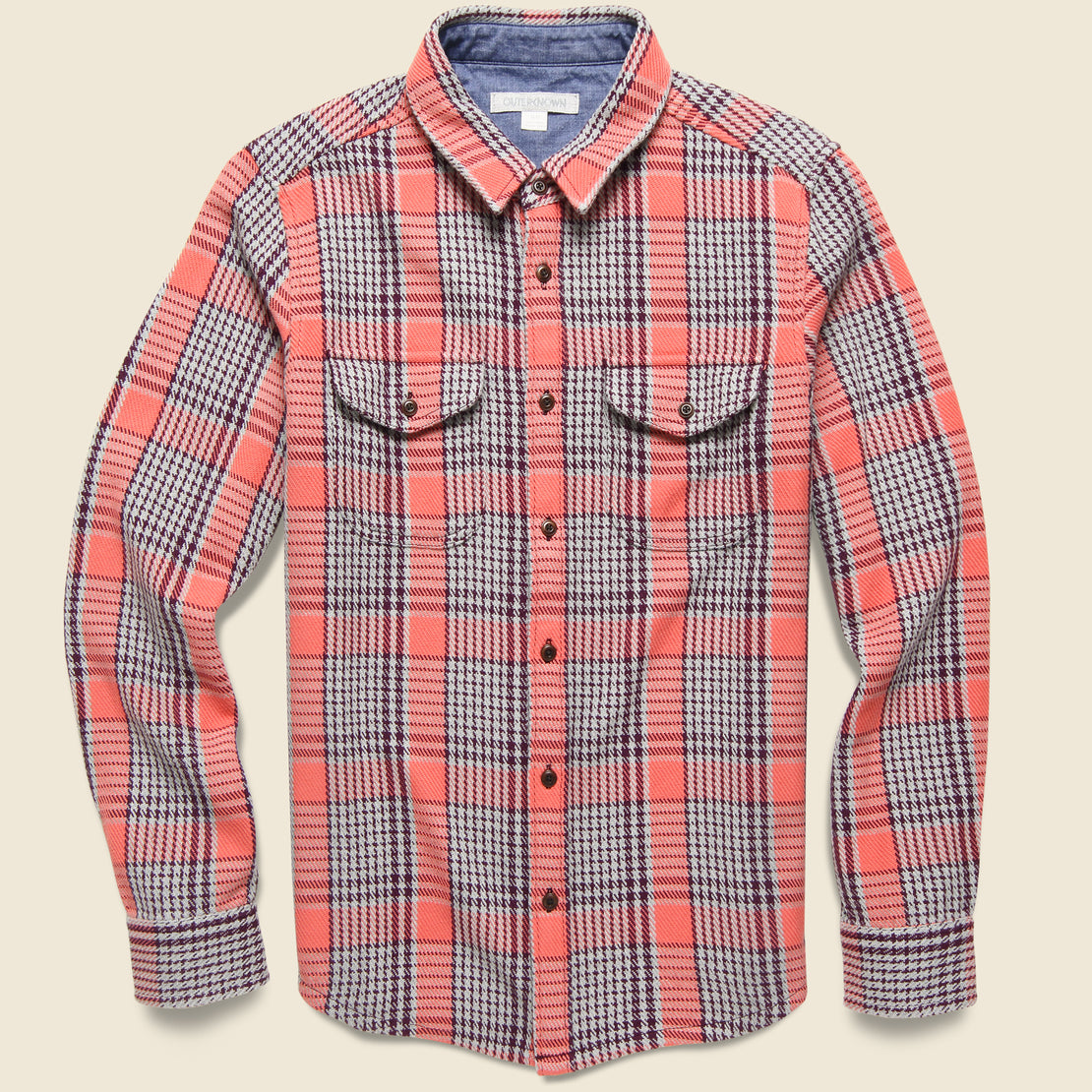 Outerknown Blanket Shirt - Bright Coral Graph Plaid