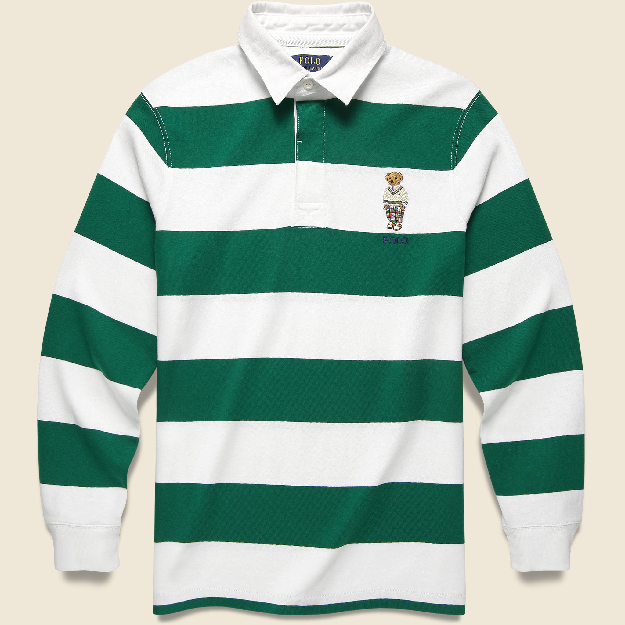 Preppy Bear Rugby Shirt - Green/White Stripe - Polo Ralph Lauren - STAG Provisions - Tops - L/S Knit