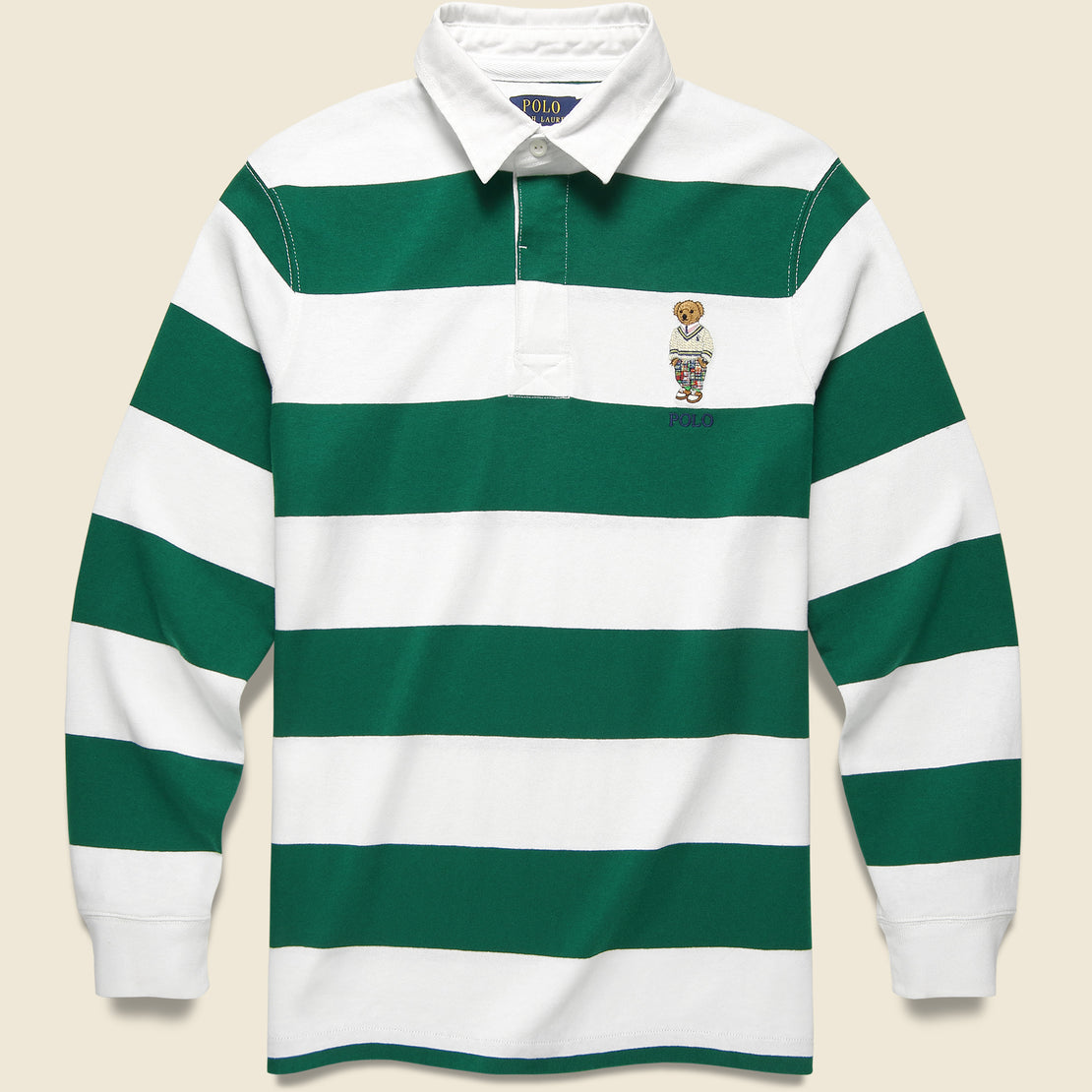 Preppy Bear Rugby Shirt - Green/White Stripe