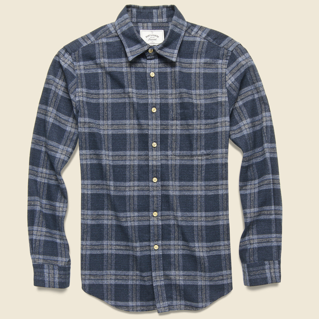Portuguese Flannel Abstract Check Flannel - Navy/Grey