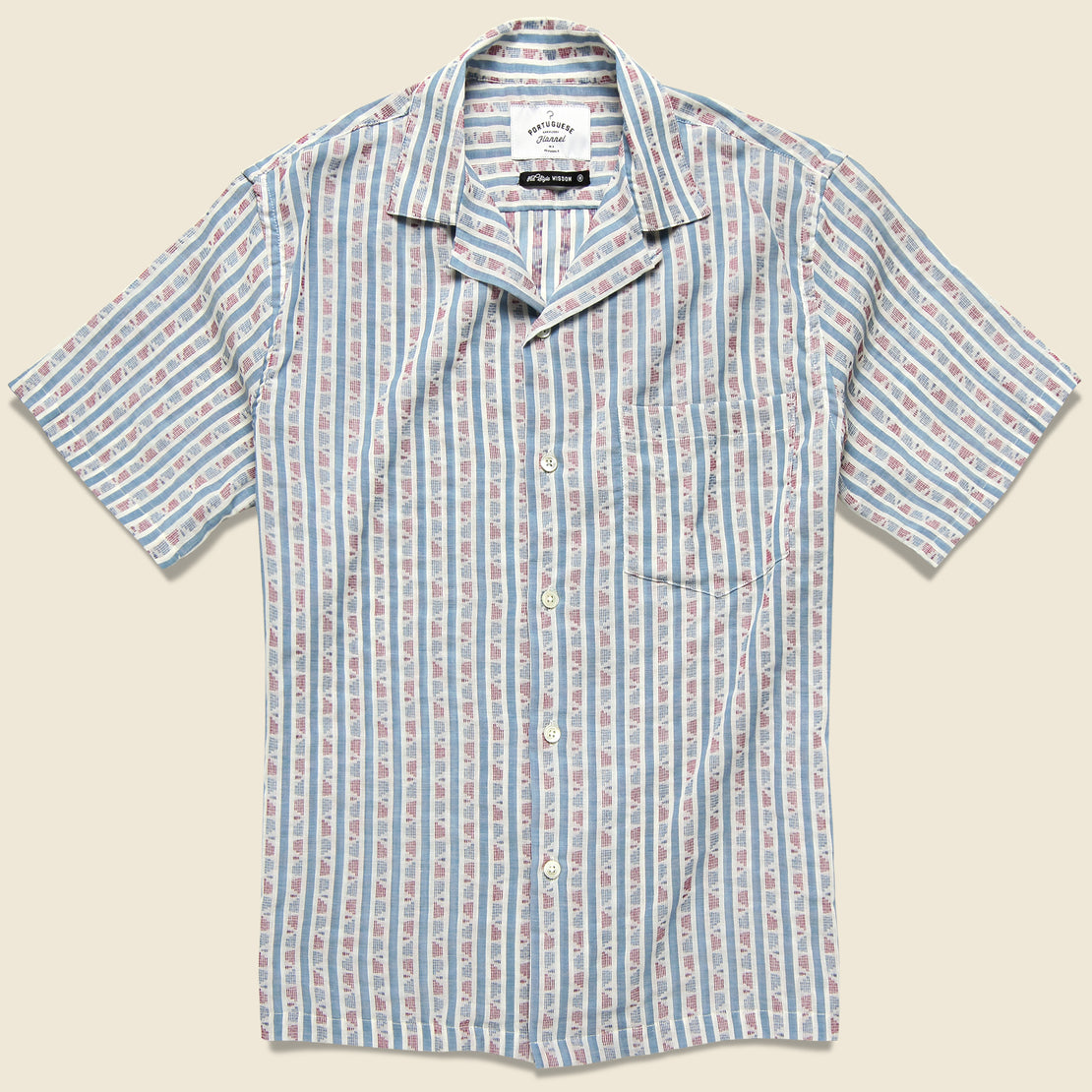 Portuguese Flannel Puerto Geo Stripe Shirt - Light Blue