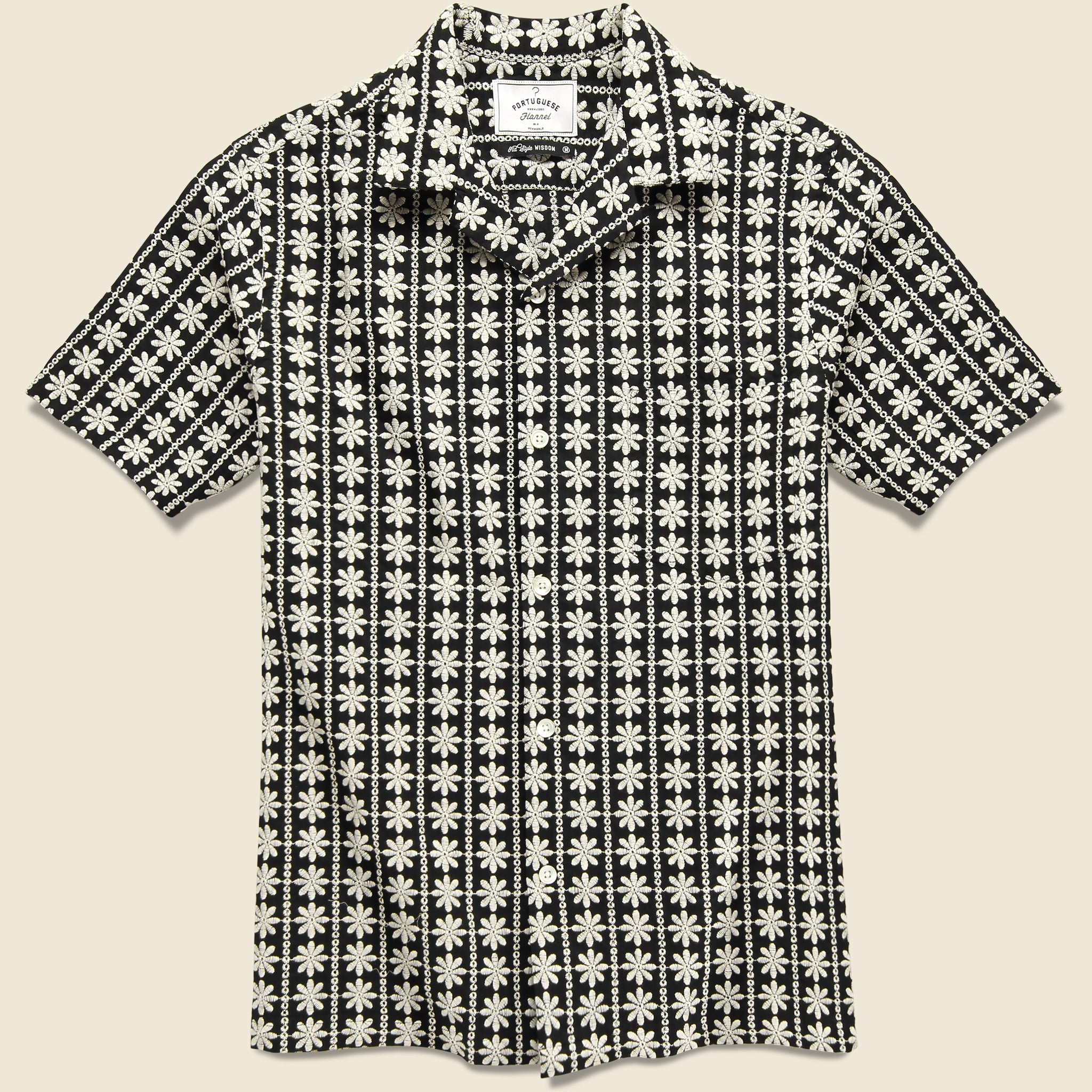 Folklore Embroidered Camp Shirt - Black/White - Portuguese Flannel - STAG Provisions - Tops - S/S Woven - Floral