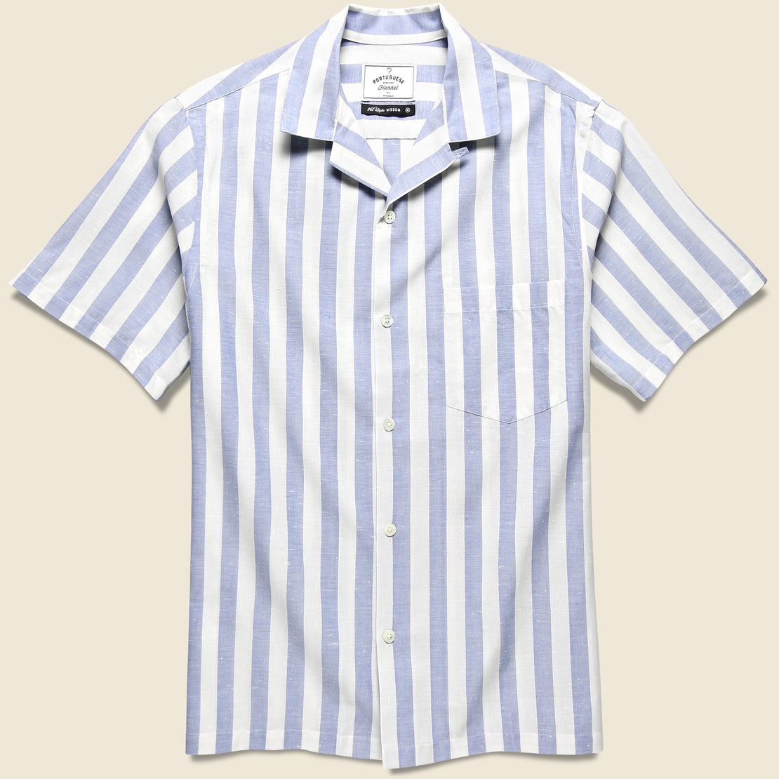 Portuguese Flannel Bayon Donegal Stripe Shirt - Light Blue/White