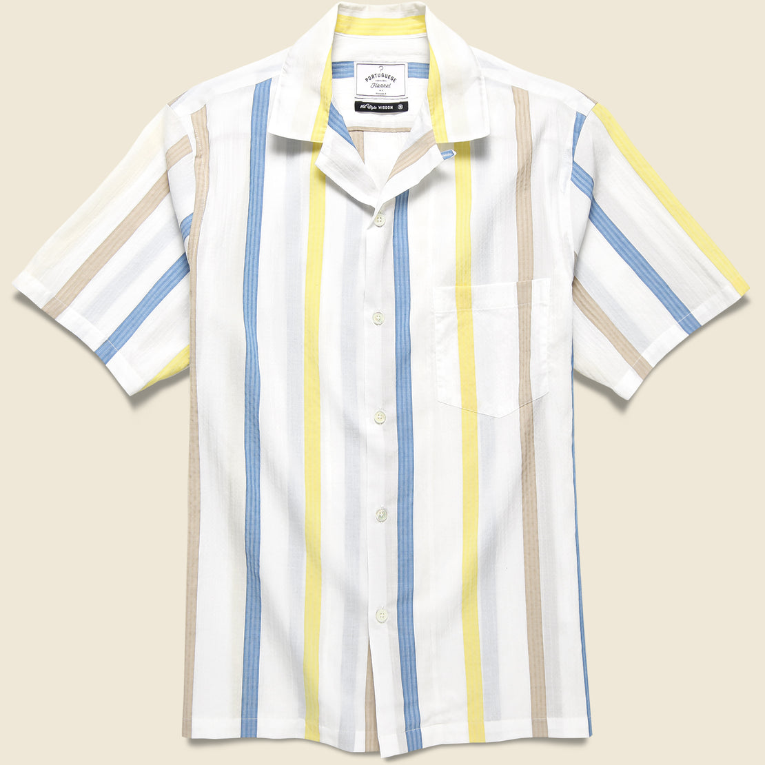Portuguese Flannel Riviera Stripe Shirt - White/Blue/Yellow