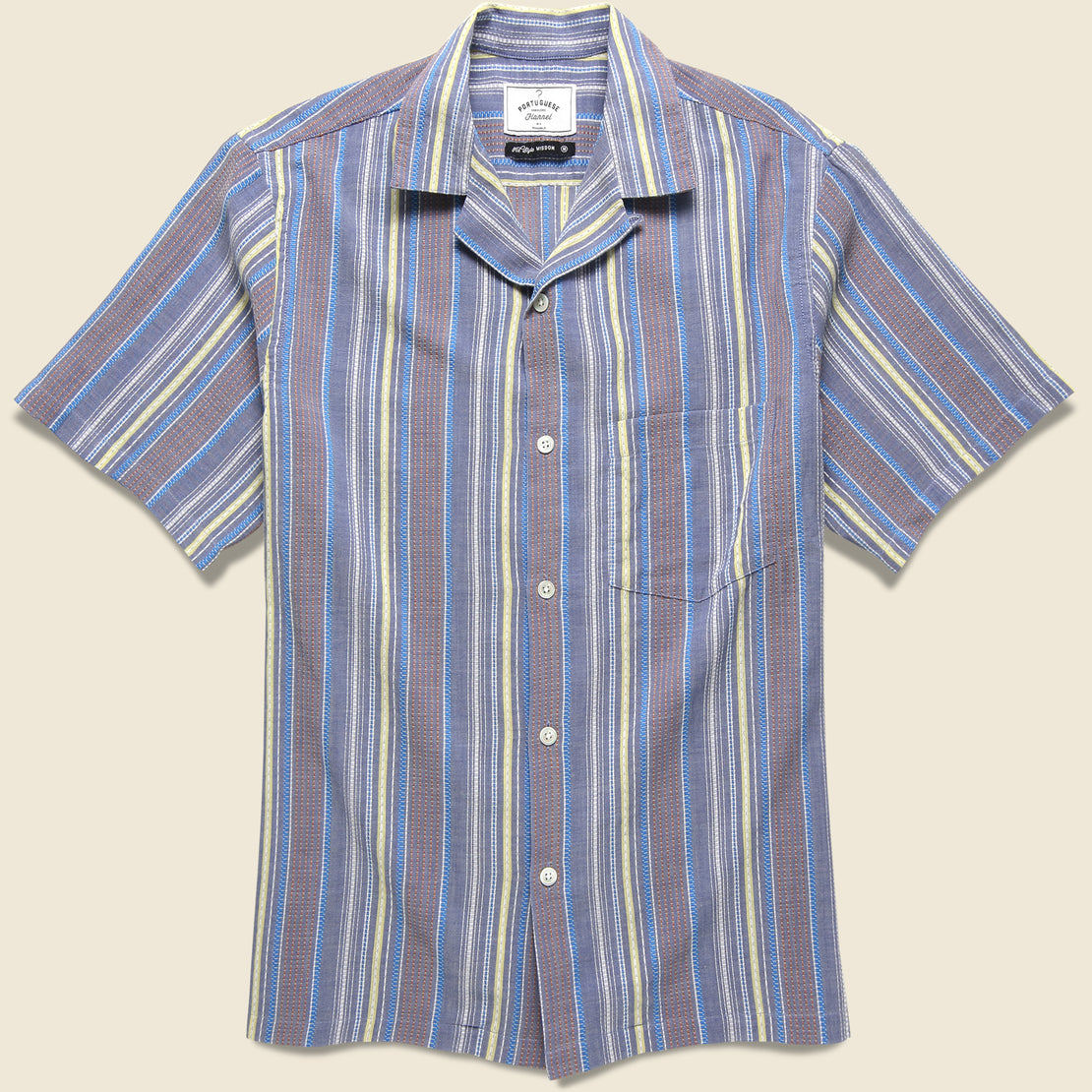 Portuguese Flannel Goliver Stripe Shirt - Blue/Cream Multi