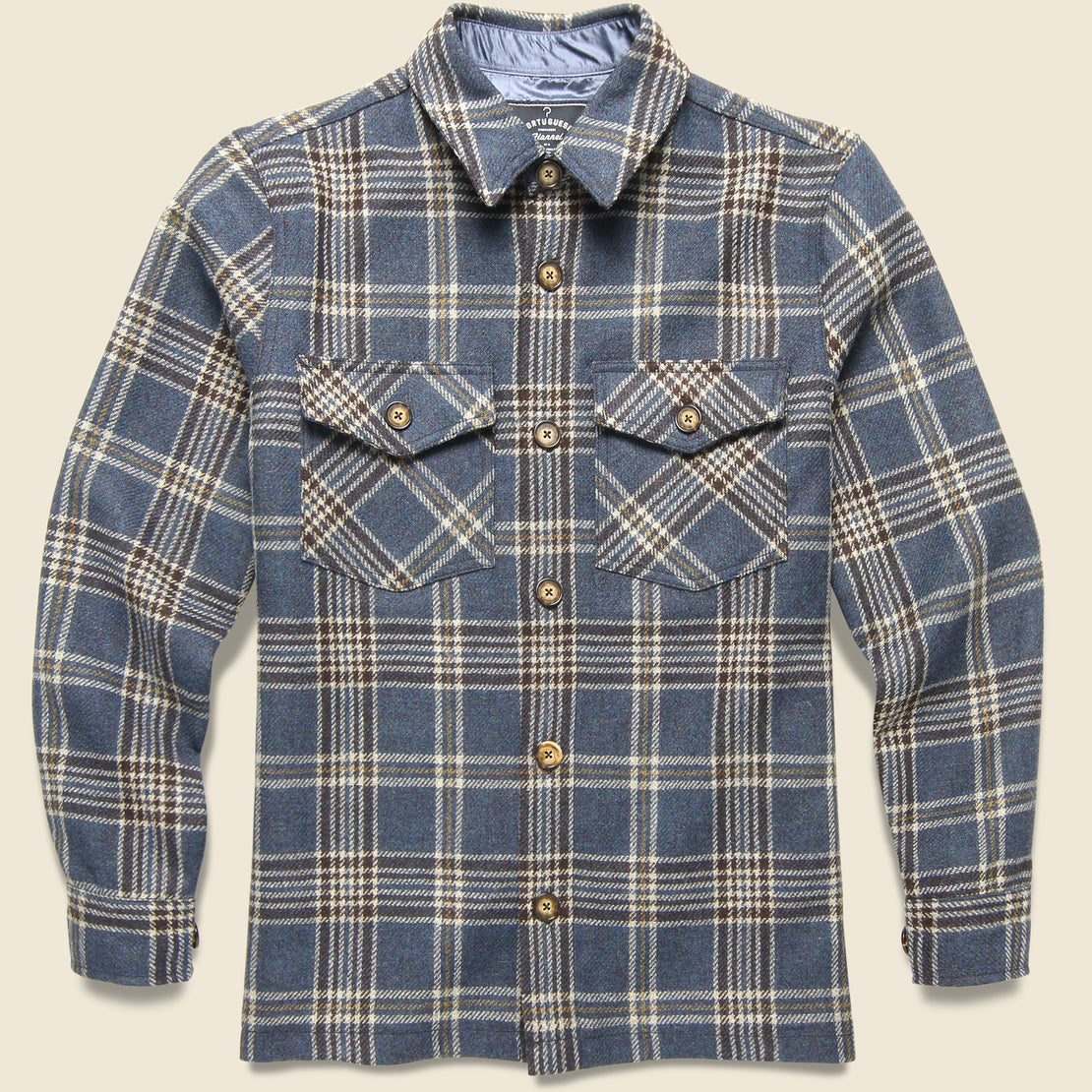 Portuguese Flannel Wool Mesc Overshirt - Blue/Brown Plaid