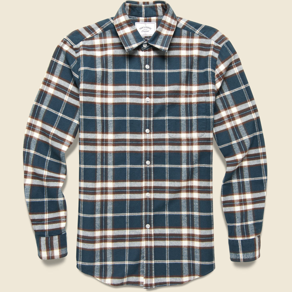 Portuguese Flannel Smooth Check Shirt - Blue/Brown